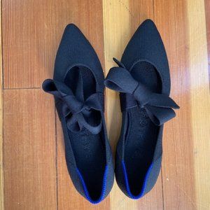 Like New Black Rothy’s Size 6 “The Mary Jane” Flats With Tie Bow